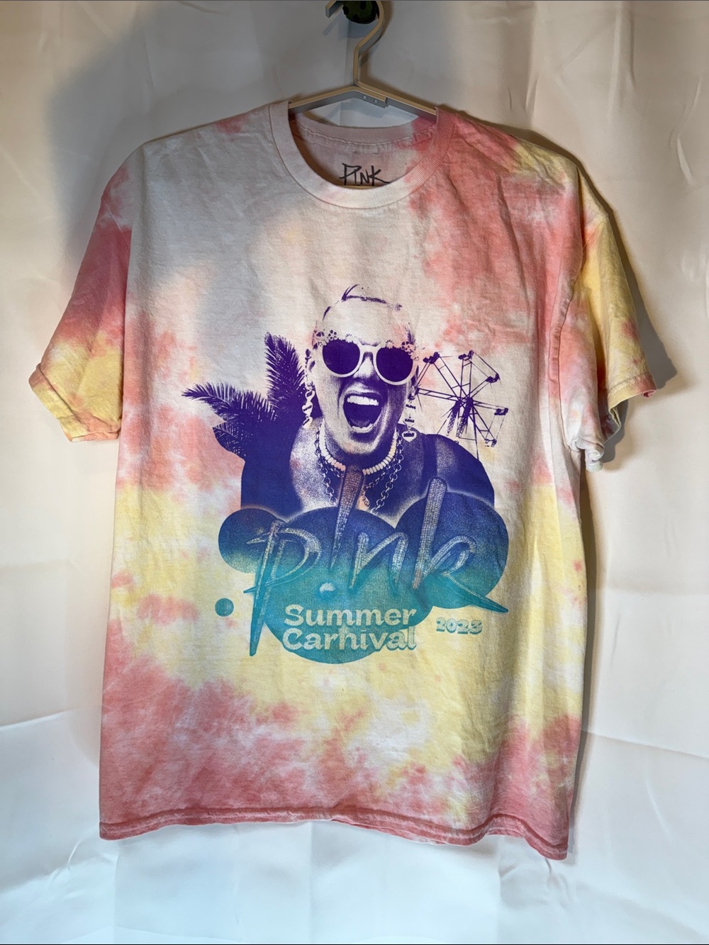 Pink! 2023- Summer Carnival Tie-Dye Graphic Tee - Pink/Yellow/Blue size XL